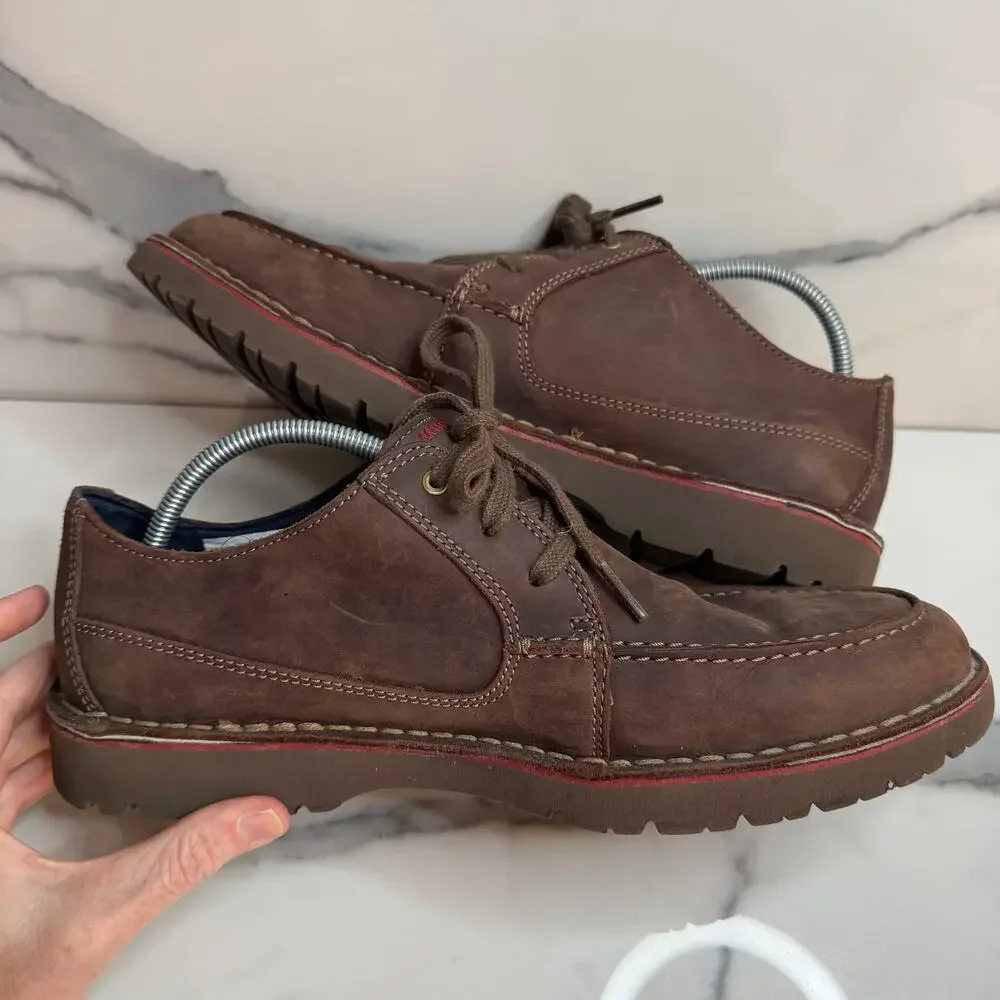 Clarks Men Brown Leather Vargo Vibe Oxford Shoes Sz 9.5 Casual Preppy Minimalist